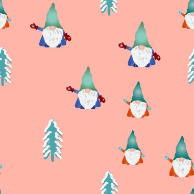 İskandinav folkloru noel cüceleri Nisse Tomte kusursuz desen.