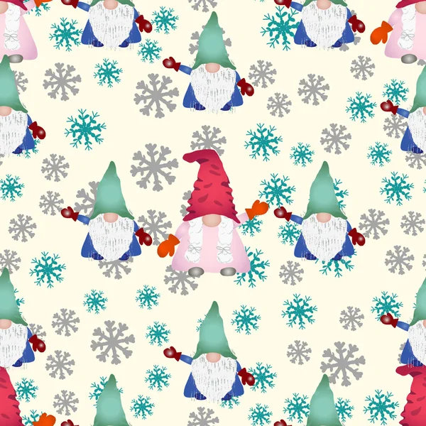 Navidad gnomos escandinavos patrón sin costuras en azul claro . — Archivo Imágenes Vectoriales
