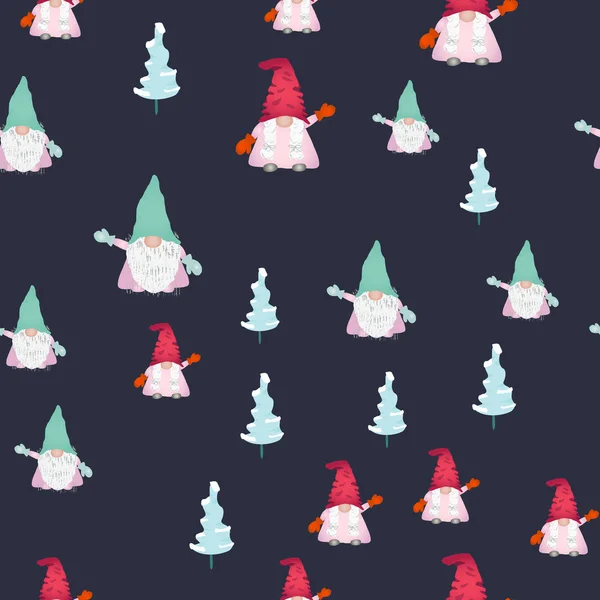 Navidad escandinavo gnome patrón sin costuras en negro . — Archivo Imágenes Vectoriales