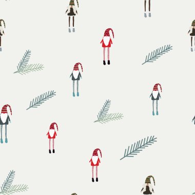 İskandinav cüceleri ve çam ağacı ladini ile kusursuz desen.