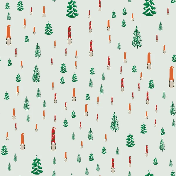 有圣诞小矮人和圣诞树的无缝图案. — 图库矢量图片
