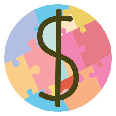 Finans eğitimi kavramı için bulmaca olarak yapılmış yuvarlak para parası.