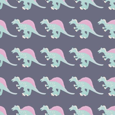Şirin turkuaz dinozor grideki basit pürüzsüz desen.