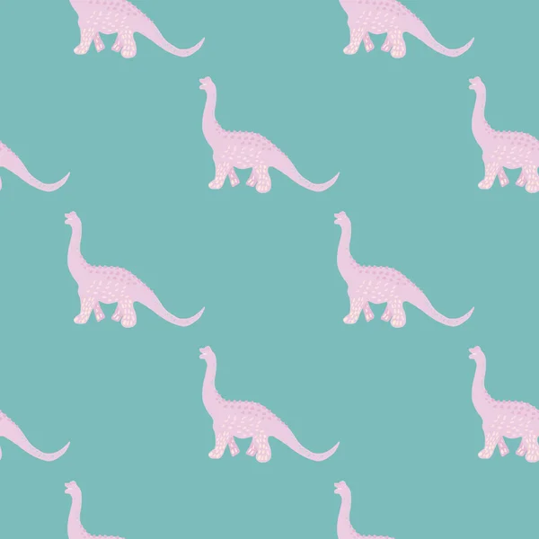 Entzückendes rosafarbenes Dinosaurier-Muster auf Türkis. — Stockvektor