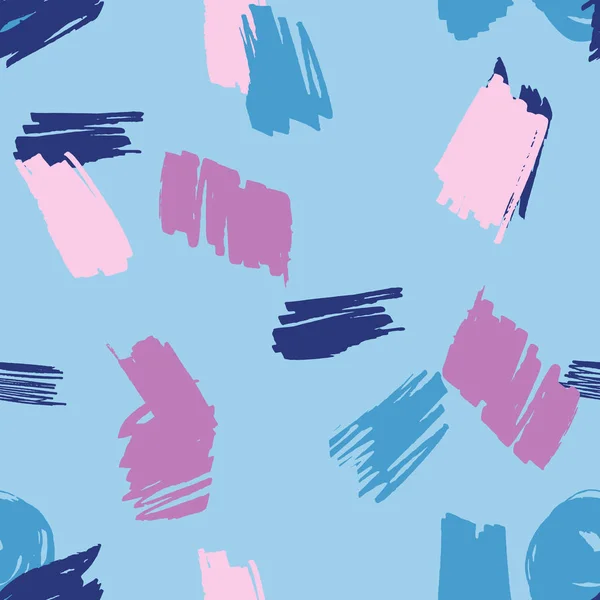 Pinke und blaue Pinselstriche modernes nahtloses Muster mit handgezeichnetem Texturhintergrund. — Stockvektor
