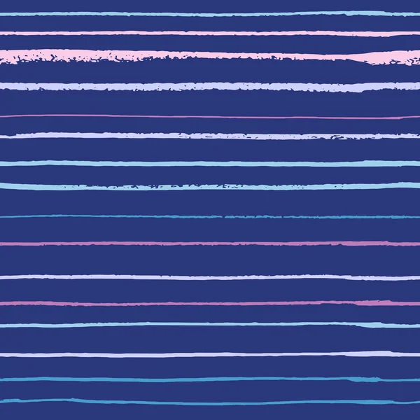 Růžové horizontální texturované čáry na modrém trendy bezešvé vzor pozadí. — Stockový vektor