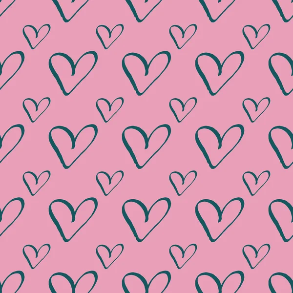 Teal hjärtan på rosa trendiga sömlös mönster romantisk Alla hjärtans färgglada bakgrund. — Stock vektor