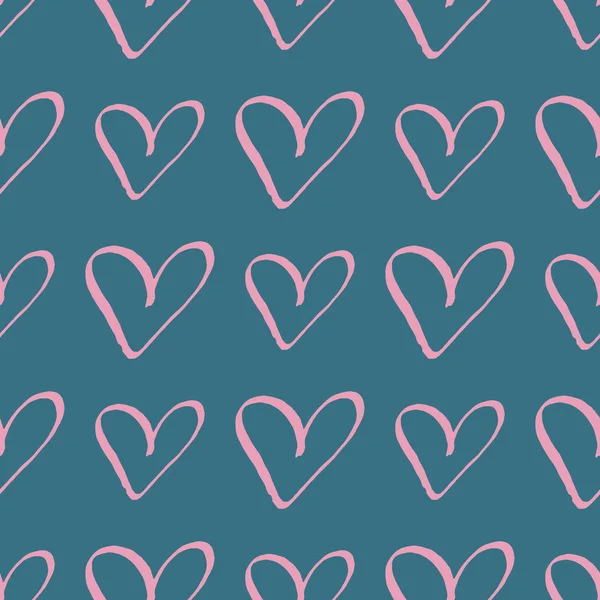 Pink hearts on teal trendy seamless pattern romantic valentine colorful background. — 스톡 벡터