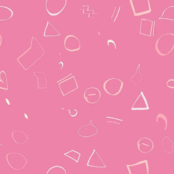 Astratto forme geometriche color crema su rosa moderno modello senza cuciture con texture disegnata a mano sfondo colorato . — Vettoriale Stock