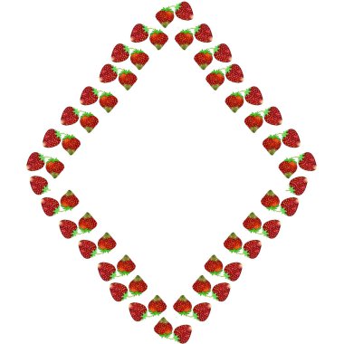 Garden Strawberry romb border with leaves isolated on white background