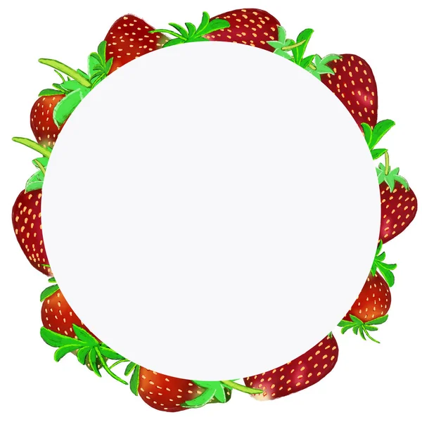 Garden Strawberry wreath with leaves isolated on white background. — Stock Photo, Image