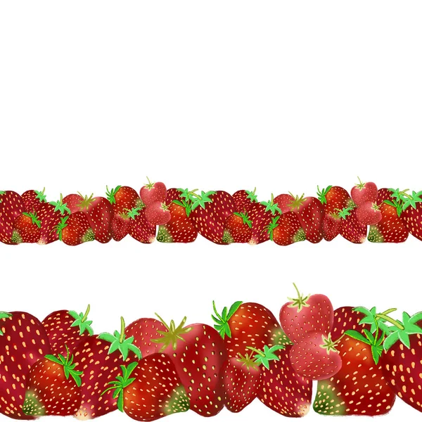 Garden Strawberry horizontal seamless border isolated on white background. — Stock Fotó