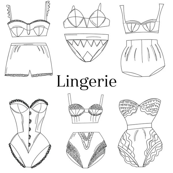 Colección Lencería Femenina Arte Línea Conjunto Ropa Interior Encaje Bragas — Archivo Imágenes Vectoriales