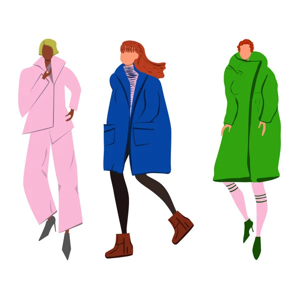 Gruppe Von Frauen Street Style Charaktere Sammlung Mädchen Rosa Anzug — Stockvektor