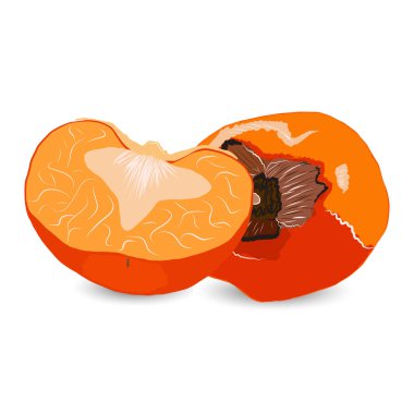 Sulu Sharon meyvesi beyaz arkaplan vektör illüstrasyonunda izole edilmiş. Turuncu hurma bütünü ve tasarım, bayrak, menü, poster, giyim için kesim.