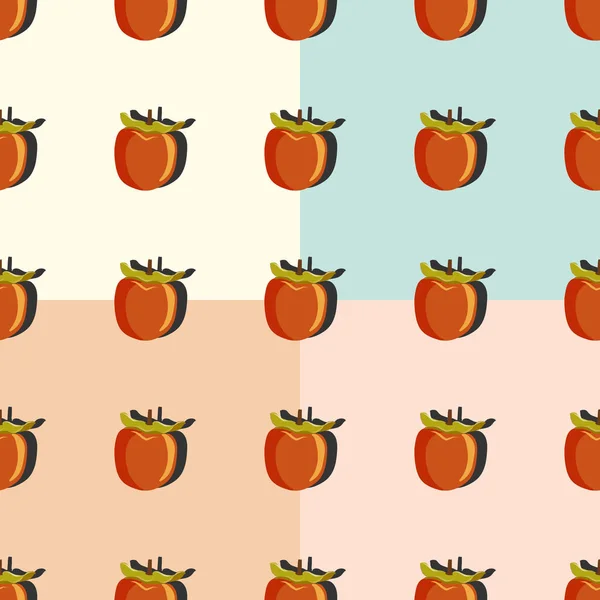 ピンク オレンジ ベージュ ターコイズの背景にシャロンフルーツポップアートシームレスパターンとトップビュー 包装のための柿の無限のパターンデザイン — ストックベクタ