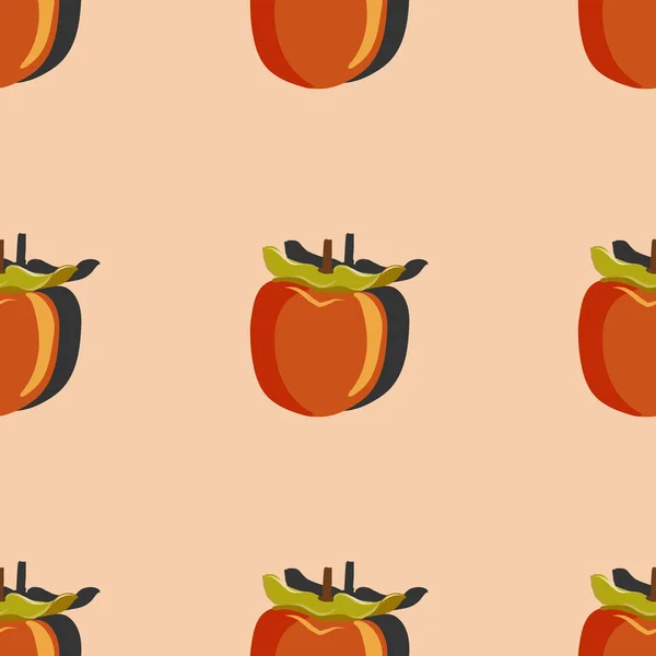 オレンジの背景に影ポップアートシームレスなパターンとシャロンフルーツトップビュー 永久的な無限のパターンベクトル図 包装のためのデザイン — ストックベクタ