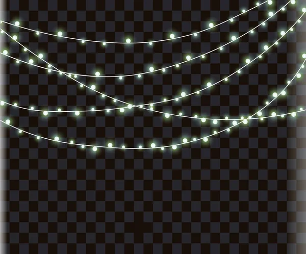 3d realistiche luci di Natale su sfondo trasparente. Lampada al neon Garland. Luci luminose per Natale e Capodanno. Collezione di ghirlande incandescenti. Bella illustrazione — Vettoriale Stock