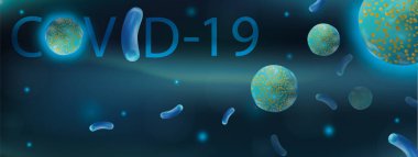 Coronavirus hastalığı. COVID-19 virüsleri canlı bir organizmaya zarar veriyor. Bulaşıcı mikrovirüs bilimi. Grip enfeksiyonu. Pankart. Vektör illüstrasyonu.