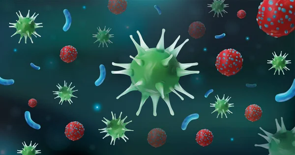 抽象的なウイルスと微生物。インフルエンザ。生きている生物に害を与える危険性。COVID-19パンデミックウイルス。病気だ。顕微鏡画像。流行性インフルエンザ。ベクターイラスト. — ストックベクタ
