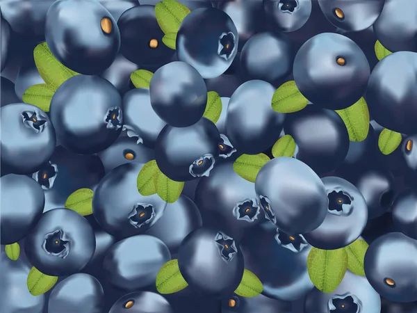 Hintergrund Blaubeere. Frisch gepflückte Blaubeere mit grünem Blatt. Bio-Lebensmittel. Textur Blaubeere. Nützliche reife, vitaminreiche Blaubeeren. Realistische 3D-Illustration. — Stockfoto