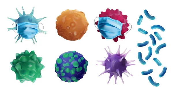 Ιογενής νόσος. Αφηρημένος ιός υποβάθρου και ιατρική μάσκα. Παγκόσμια πανδημία. Βακτήρια, μικρόβια μύκητες. Κίνδυνος για έναν ζωντανό οργανισμό. Προστασία από ιούς ιατρικής μάσκας. 3D απεικόνιση — Φωτογραφία Αρχείου