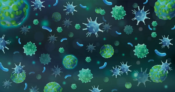 Virus astratto. Polmonite infettiva, influenza. Batteri, microrganismi in un ambiente cellulare. I virus di vista microscopici a un organismo vivente. Pandemia. Illustrazione 3d . — Foto Stock