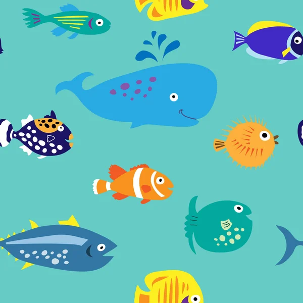 Seamless pattern with bare marine tropical fish — Stock Vector