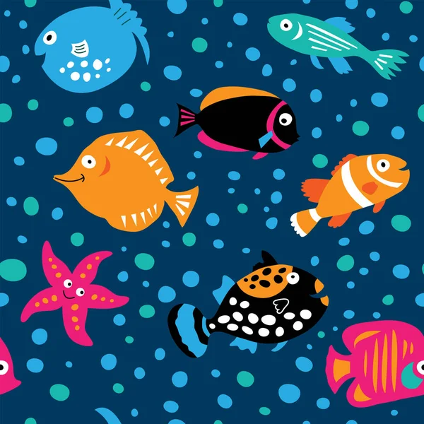 Seamless pattern with fish in the children's style — Stock Vector