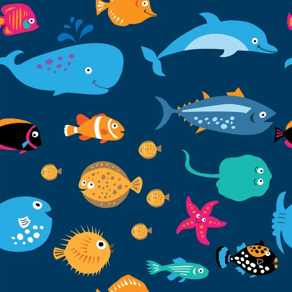 Seamless pattern with cute sea exotic fish — Stock Vector