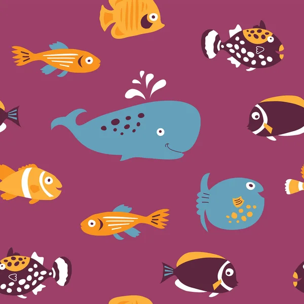 Απρόσκοπτη ένα πρότυπο με χαριτωμένο θάλασσα εξωτικά ψάρια — Διανυσματικό Αρχείο