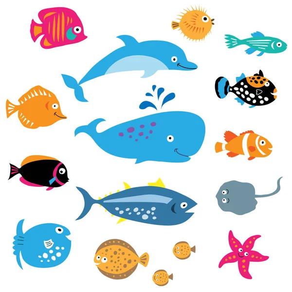 A collection of exotic marine inhabitants Stock Illustration