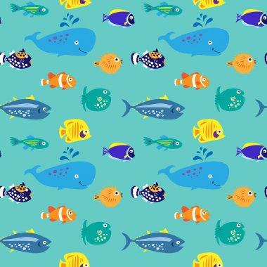 Dekoratif güzel balık ile Seamless Modeli