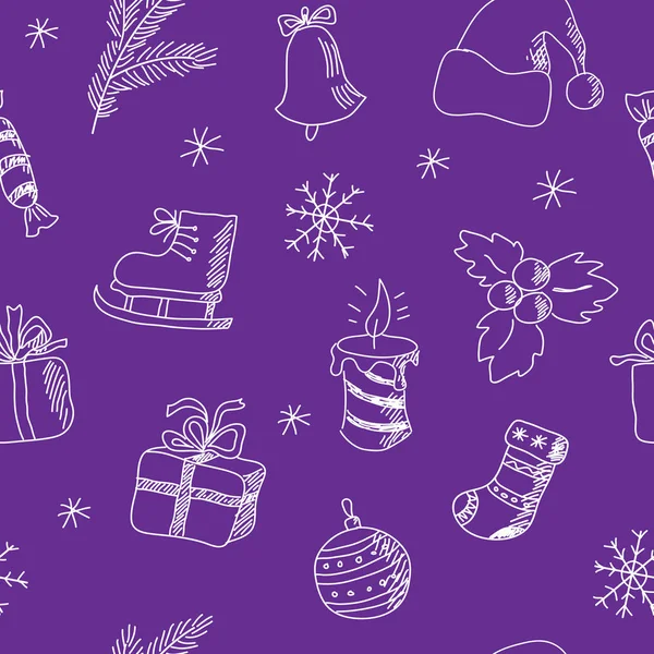 Seamless Christmas pattern on a purple background — Stock Vector