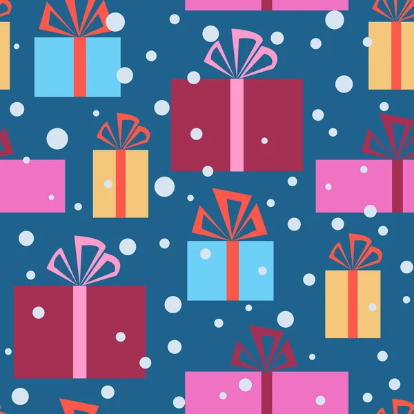 Modèle sans couture de Noël avec boîtes-cadeaux et neige — Image vectorielle