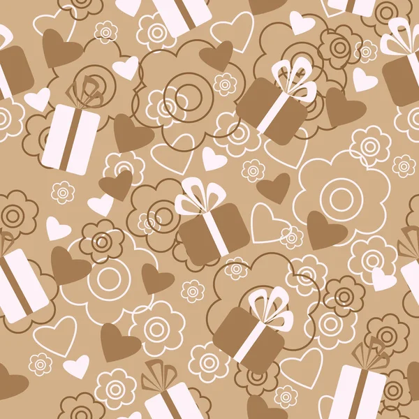 节日礼物和鲜花的无缝模式 — 图库矢量图片