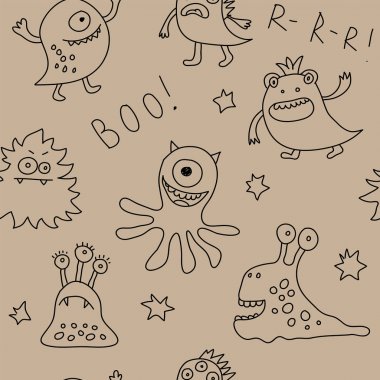 Canavarlar üzerinde hafif kahverengi adam şirin sorunsuz dekorasyon