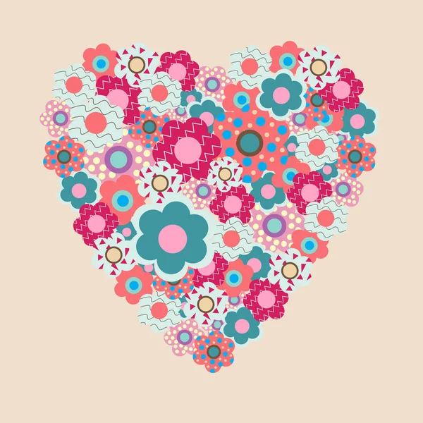 Sweet Valentine heart from decorative flowers on a pink backgrou — Stock Vector