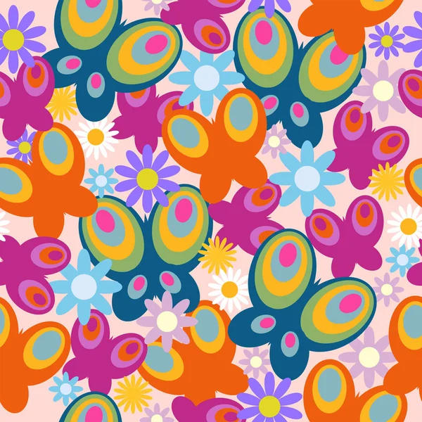 Stylish seamless pattern of butterflies and flowers — Stock Vector