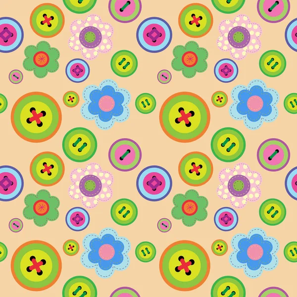 Cute seamless floral pattern with flowers and buttons — Stock Vector
