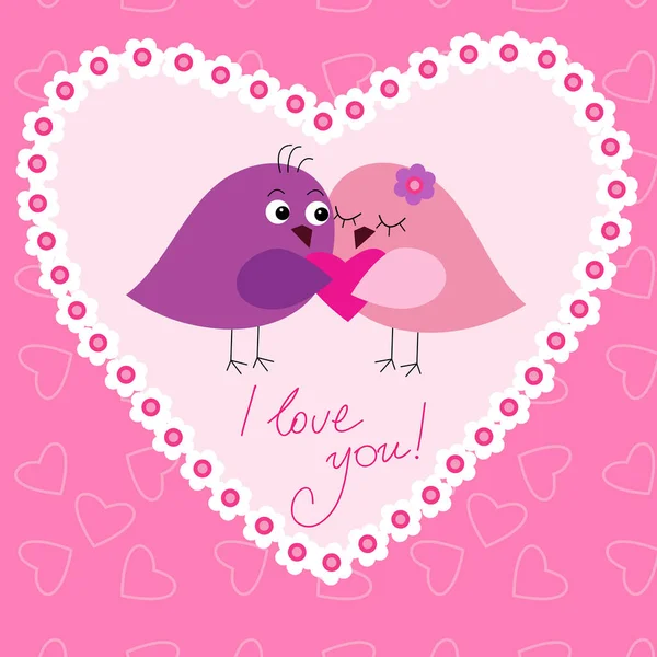 Greeting card with cute birds in love — Stock Vector