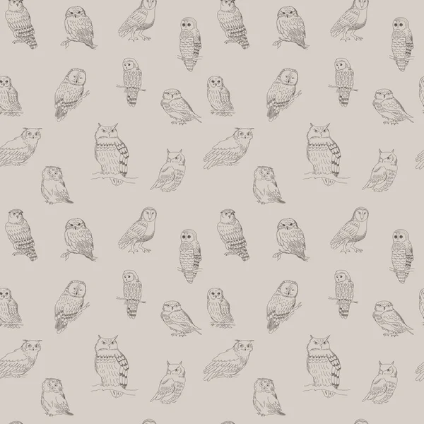 Mignon motif sans couture avec différentes chouettes des forêts — Image vectorielle