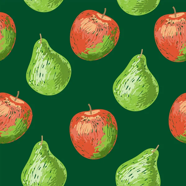 梨と緑の背景にリンゴのかわいい背景 ロイヤリティフリーストックベクター