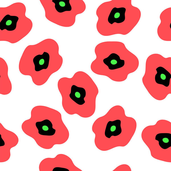 Floral seamless pattern with stylish poppies on a white backgrou