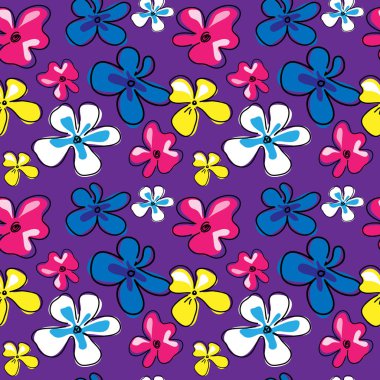 Çiçekler mor bir arka plan üzerinde şirin sorunsuz doku