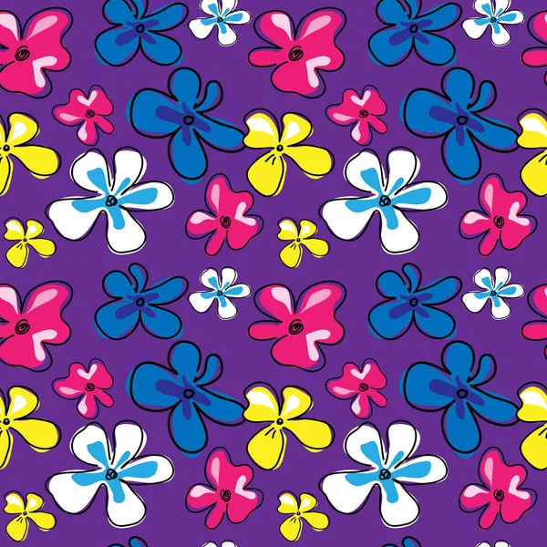 紫色の背景に花模様のかわいいシームレスなテクスチャ — ストックベクタ