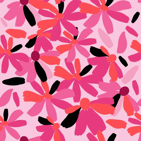有粉红色花朵的可爱花无缝纹理 — 图库矢量图片