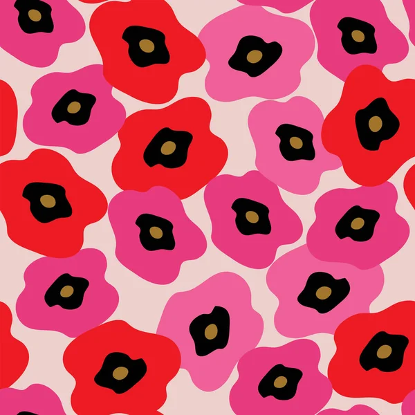Linda textura floral sin costuras con amapolas rosadas — Vector de stock