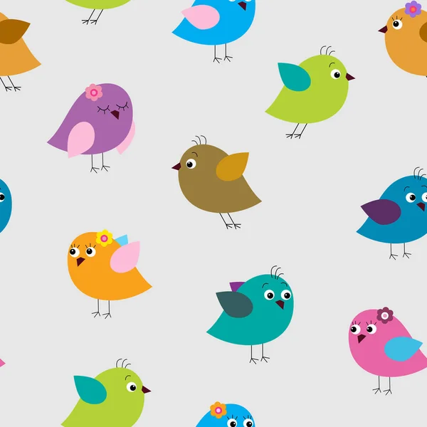 Lindo patrón sin costura con diferentes aves de colores — Vector de stock