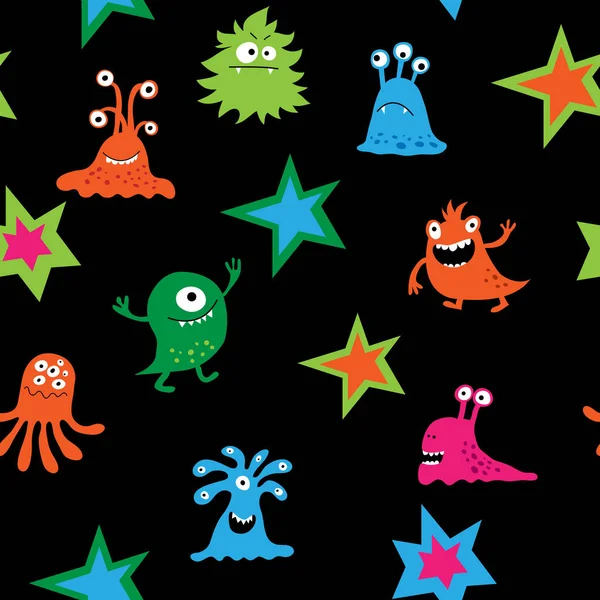 Mignon motif sans couture avec des motifs brillants pour enfants et monste — Image vectorielle